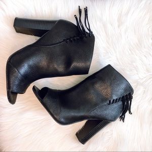 Express peep toe fringe booties